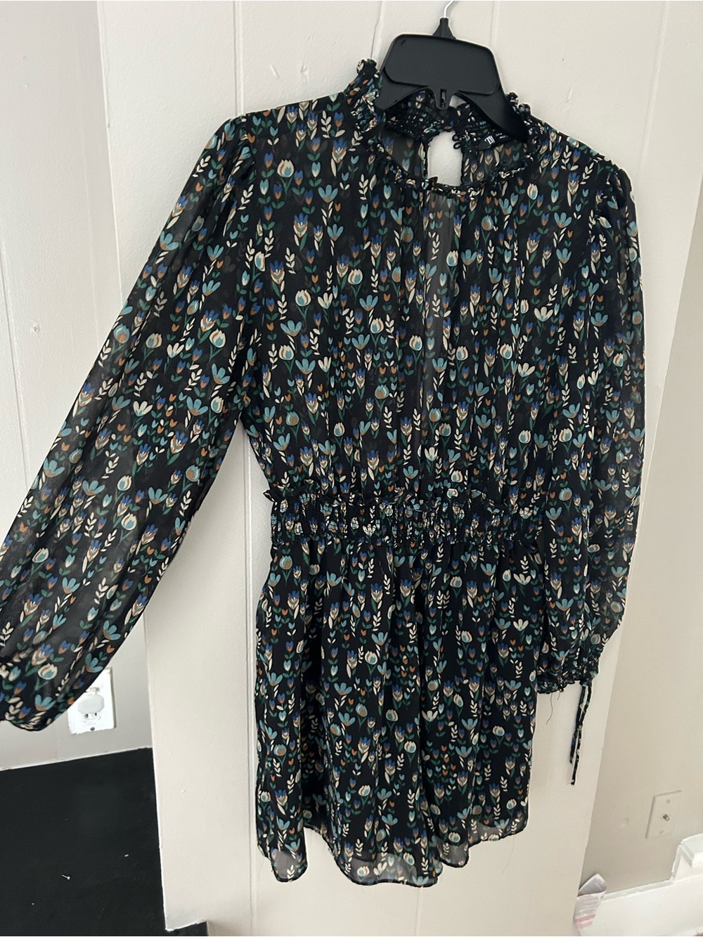 Black Floral Sheer Long Sleeve Romper